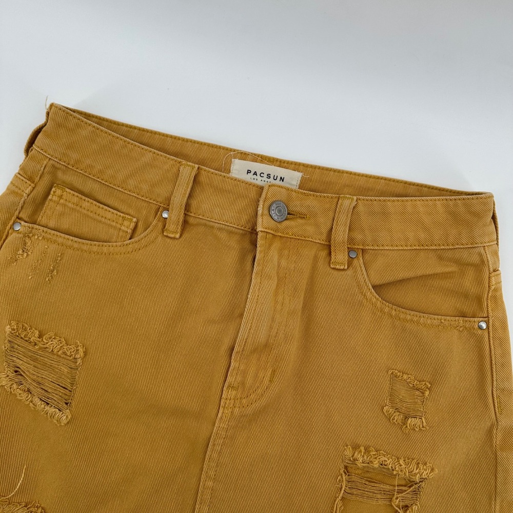 Pacsun Distressed‎ Mini Skirt Frayed Hem Rips Mustard Yellow Size 26